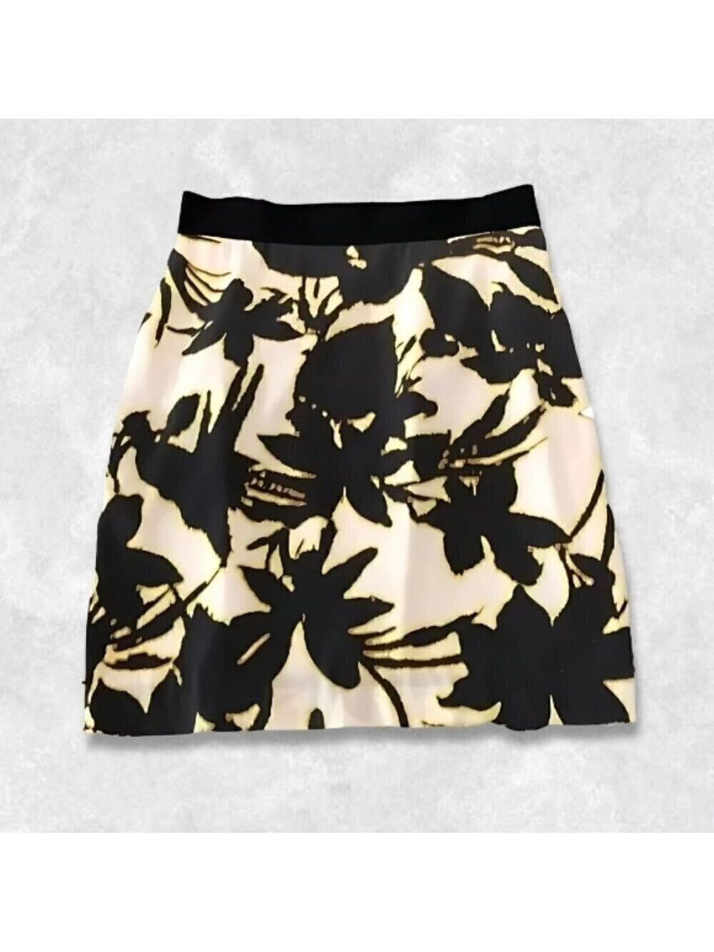 Ann Taylor Lined Skirt Silk Blend Floral Print Zip & Snap Elastic Waistband W 0P